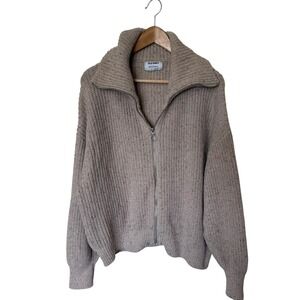 Old Navy Full Zip Sweater Women XL Beige Excellent Speckled Shaker Knit Cardigan